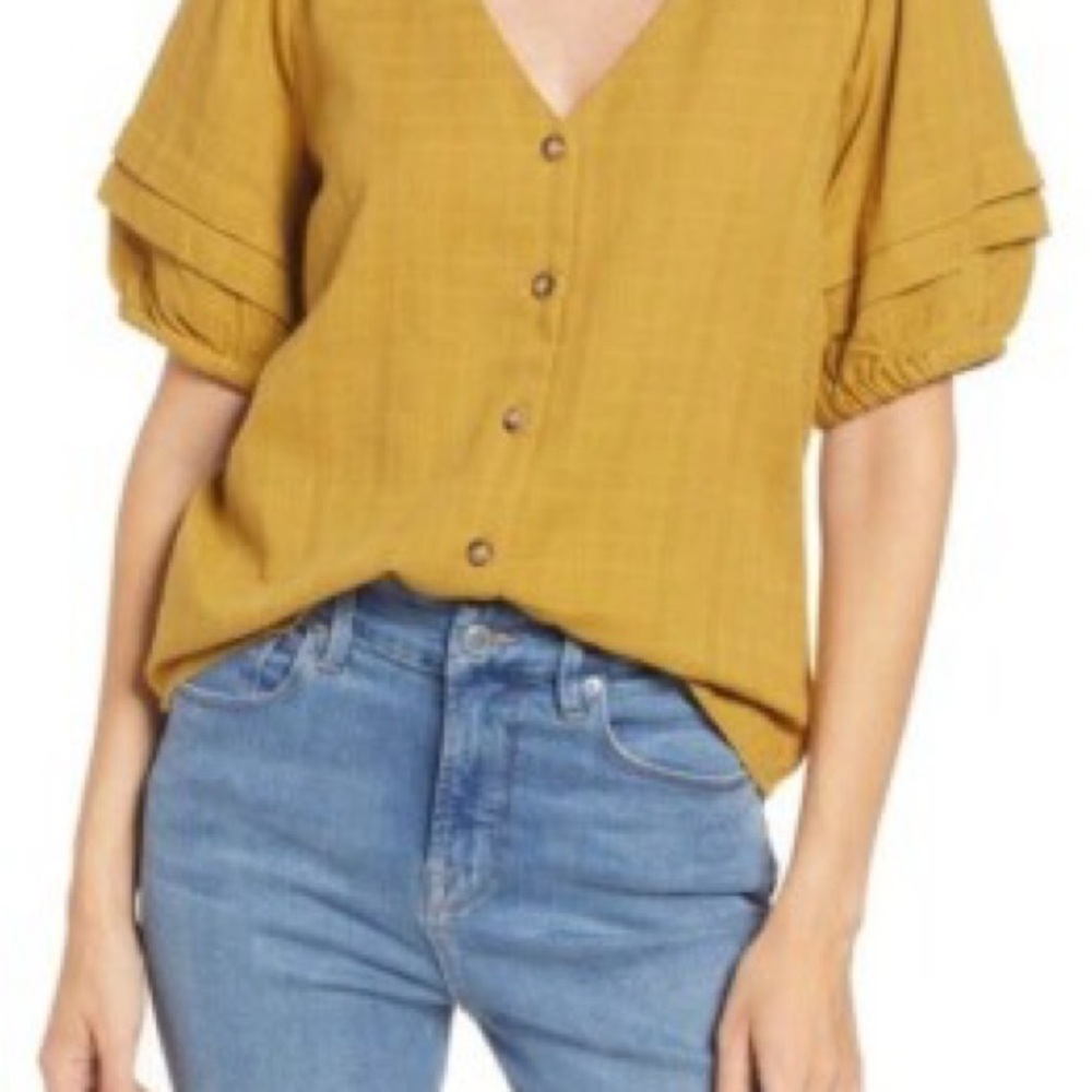 Madewell Mustard V-Neck Blouse
